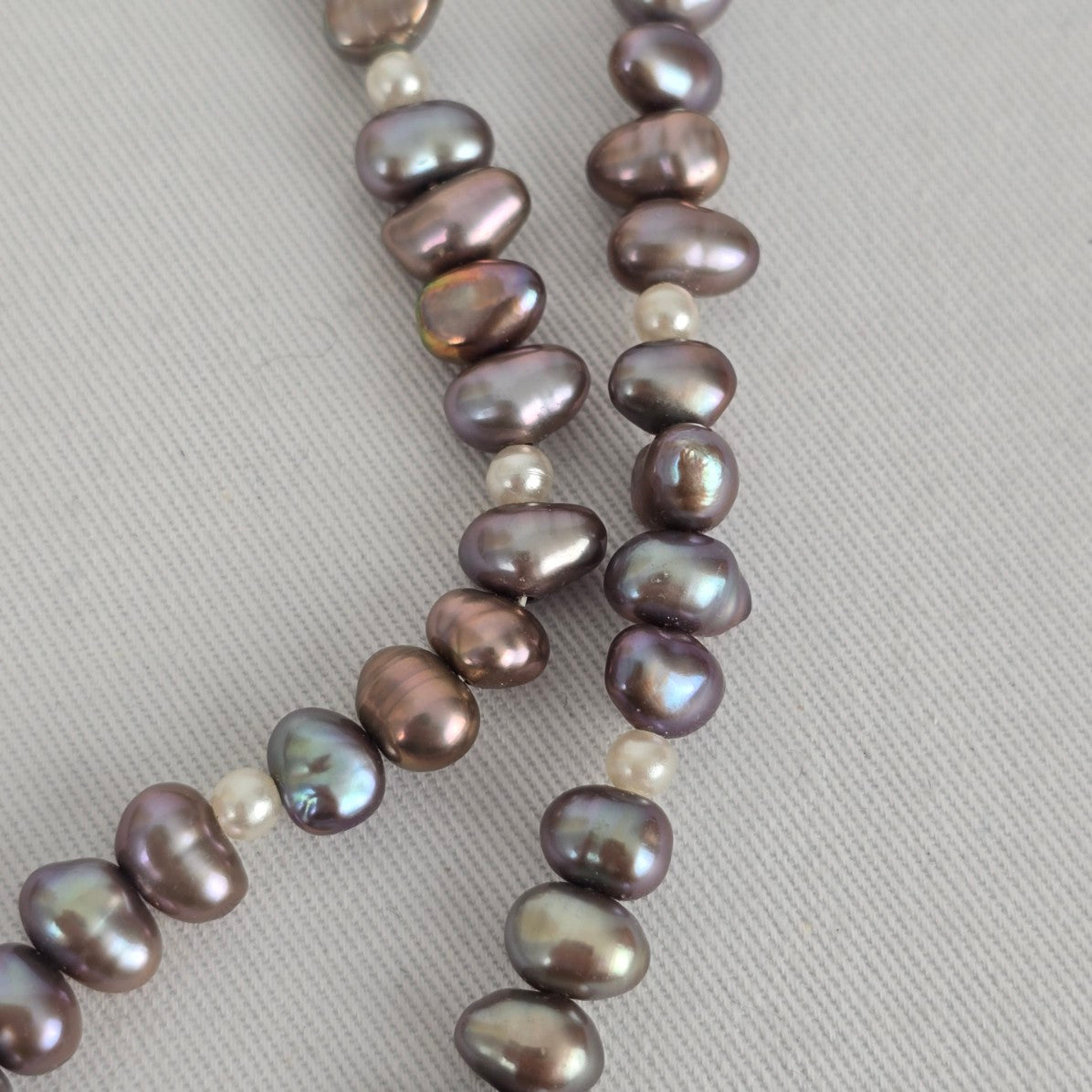 Vintage Baroque Freshwater Pearl Necklace Purple Grey White Pearls Floral Clasp