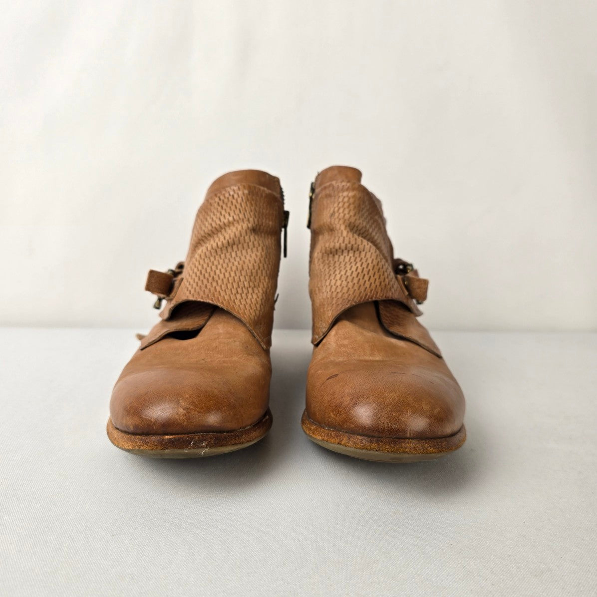 A.S.98 Airstep Leather Ankle Boots Brown Distressed Buckle Wrap Booties Size 6