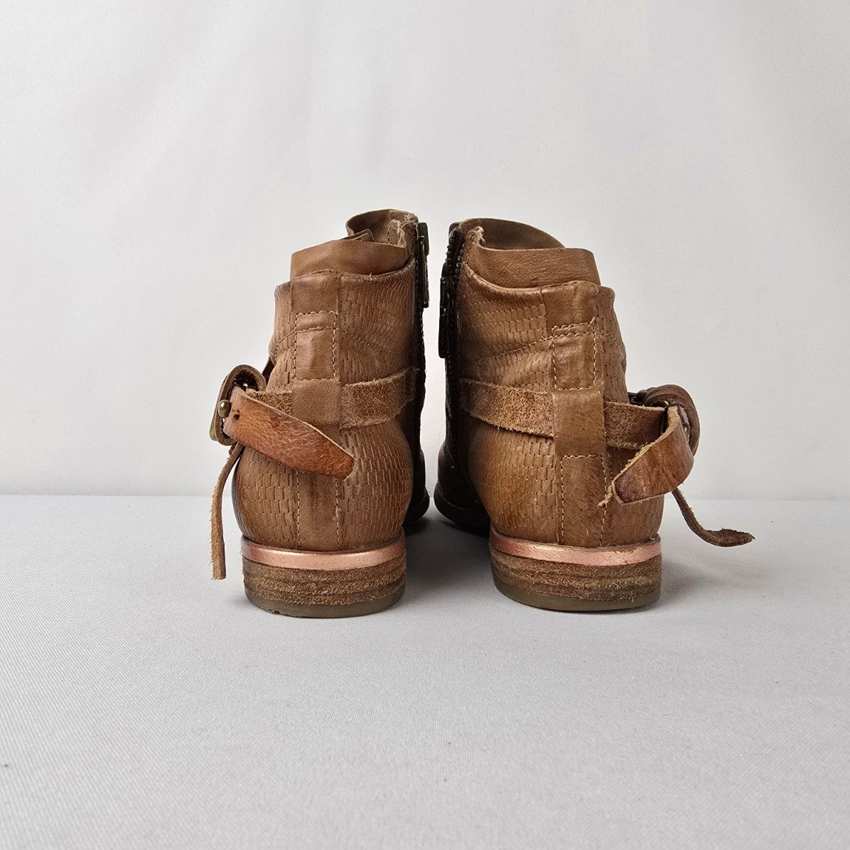 A.S.98 Airstep Leather Ankle Boots Brown Distressed Buckle Wrap Booties Size 6