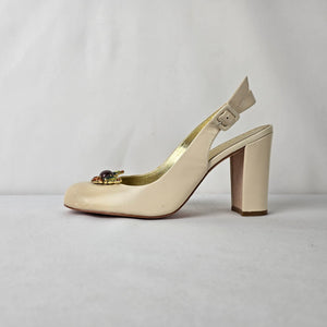 Tyler Richard Tyler Ivory Leather Slingback Heels Jewel Toe Block Heel Pumps Size 10
