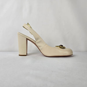 Tyler Richard Tyler Ivory Leather Slingback Heels Jewel Toe Block Heel Pumps Size 10