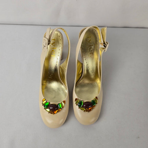 Tyler Richard Tyler Ivory Leather Slingback Heels Jewel Toe Block Heel Pumps Size 10