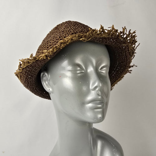 Glory Dobbs Woven Straw Bucket Hat Frayed Brim