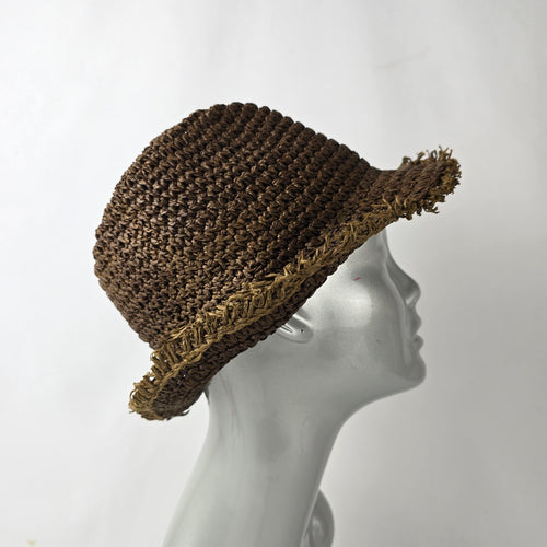 Glory Dobbs Woven Straw Bucket Hat Frayed Brim