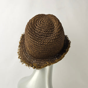 Glory Dobbs Woven Straw Bucket Hat Frayed Brim