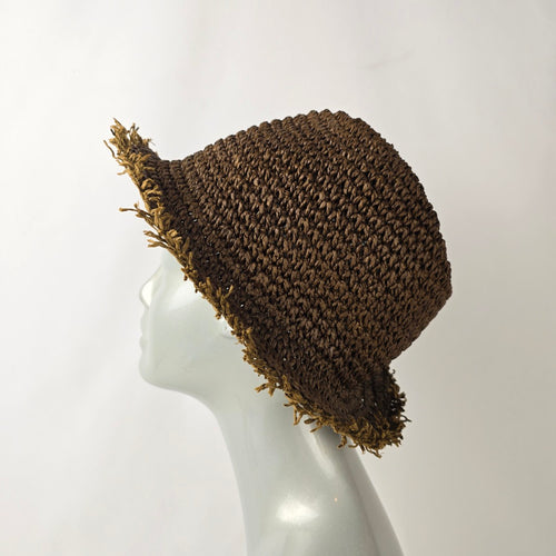Glory Dobbs Woven Straw Bucket Hat Frayed Brim