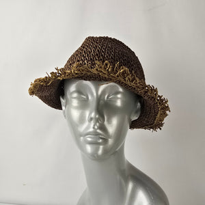 Glory Dobbs Woven Straw Bucket Hat Frayed Brim