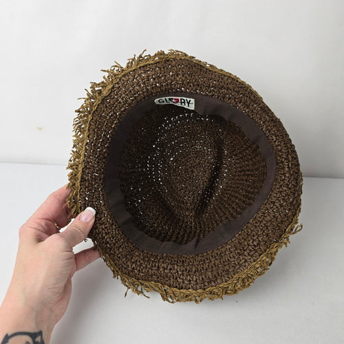 Glory Dobbs Woven Straw Bucket Hat Frayed Brim