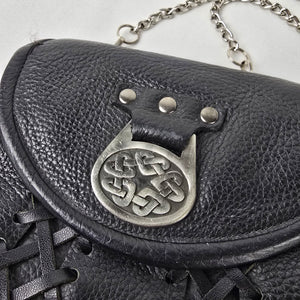 Scottish Leather Sporran Black Celtic Knot Kilt Purse Chain Strap