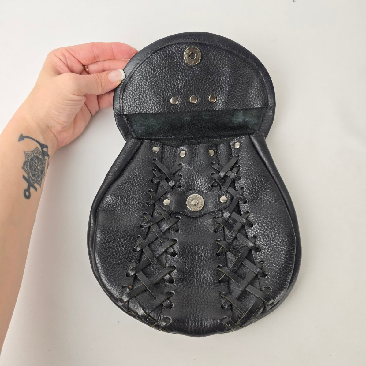 Scottish Leather Sporran Black Celtic Knot Kilt Purse Chain Strap