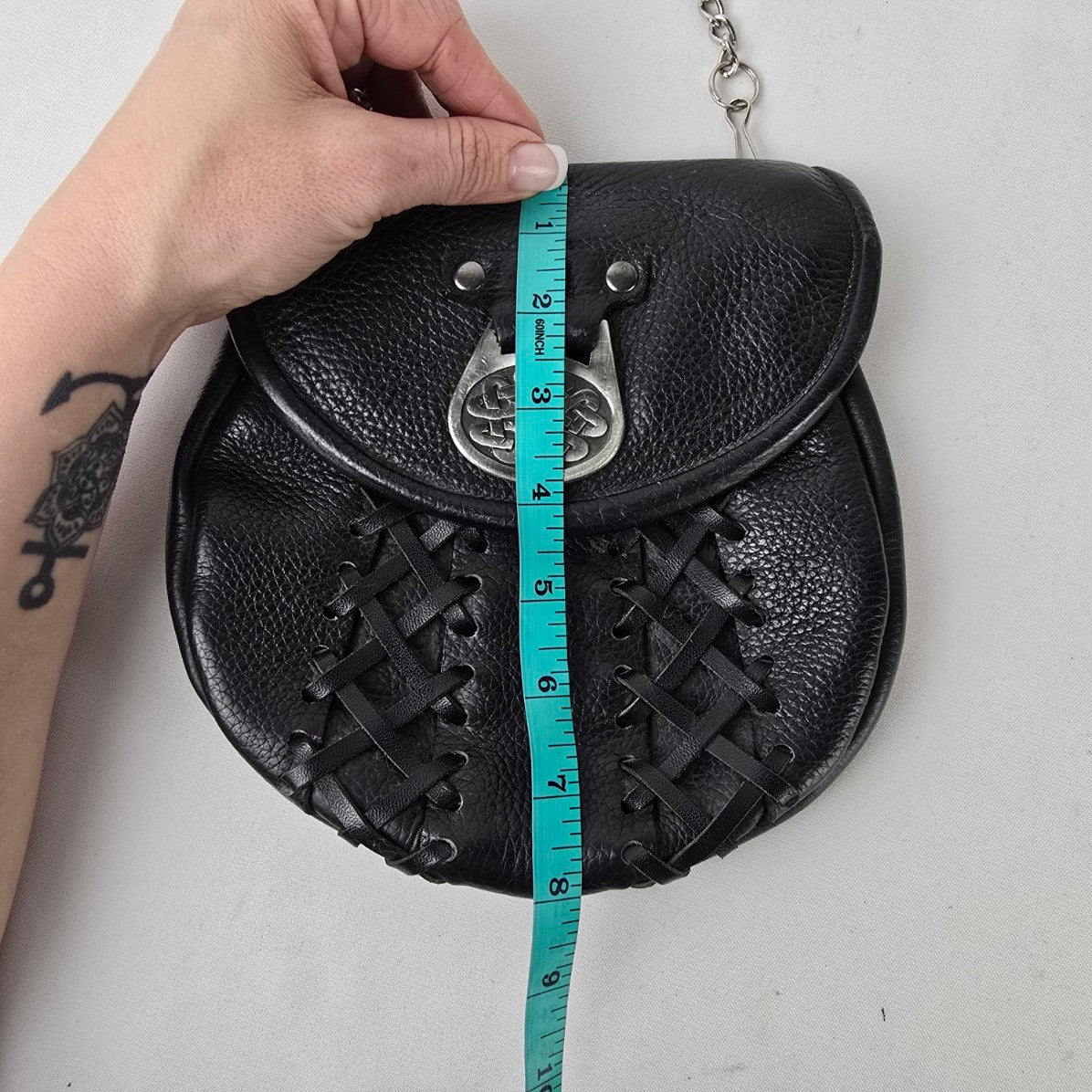 Scottish Leather Sporran Black Celtic Knot Kilt Purse Chain Strap