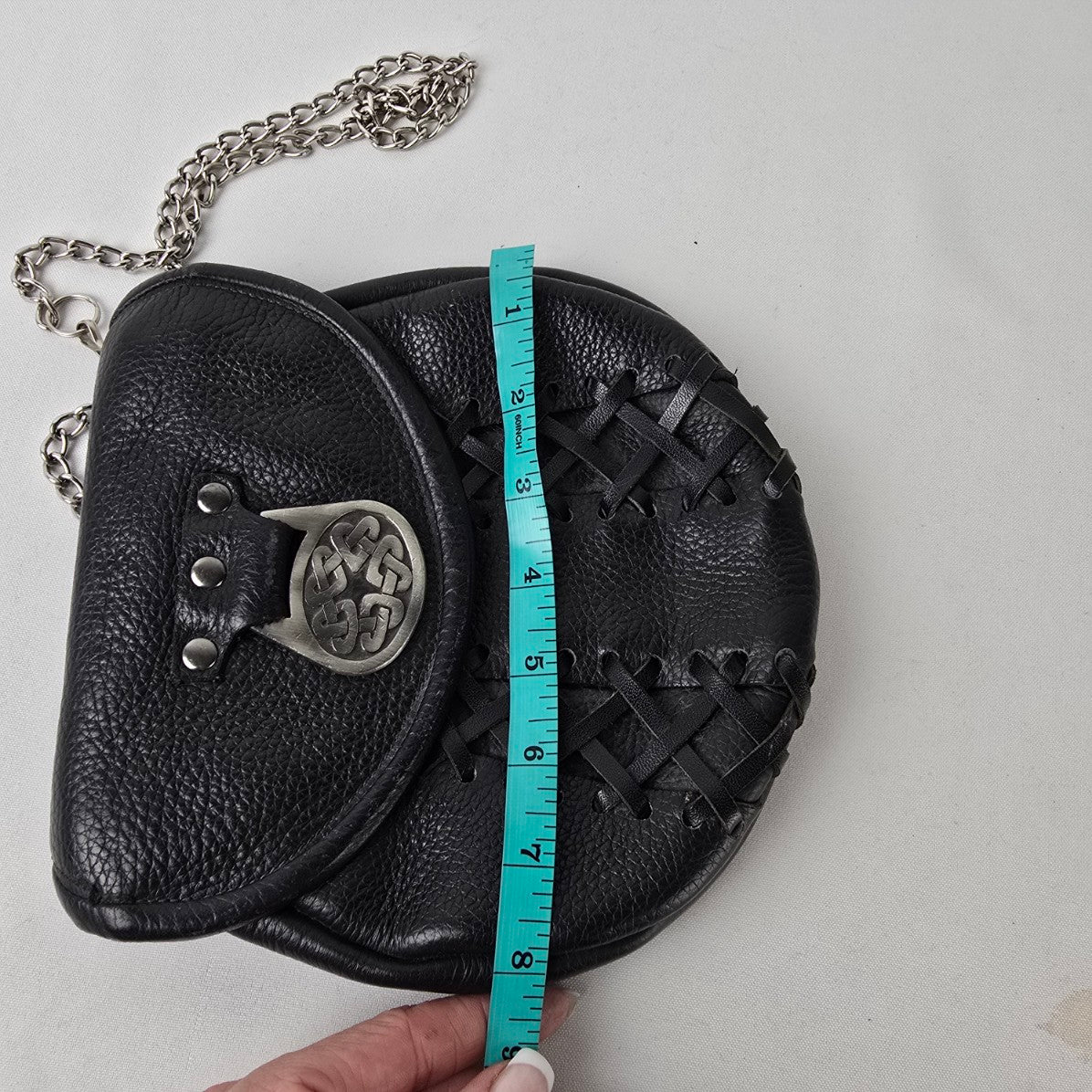 Scottish Leather Sporran Black Celtic Knot Kilt Purse Chain Strap