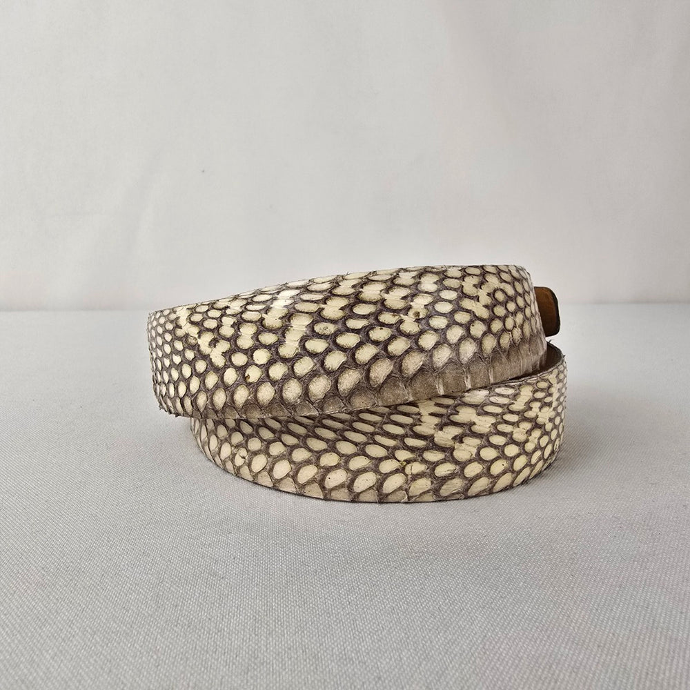 Italian Leather Snakeskin Embossed Belt Cream Brown Made in Italy Size L