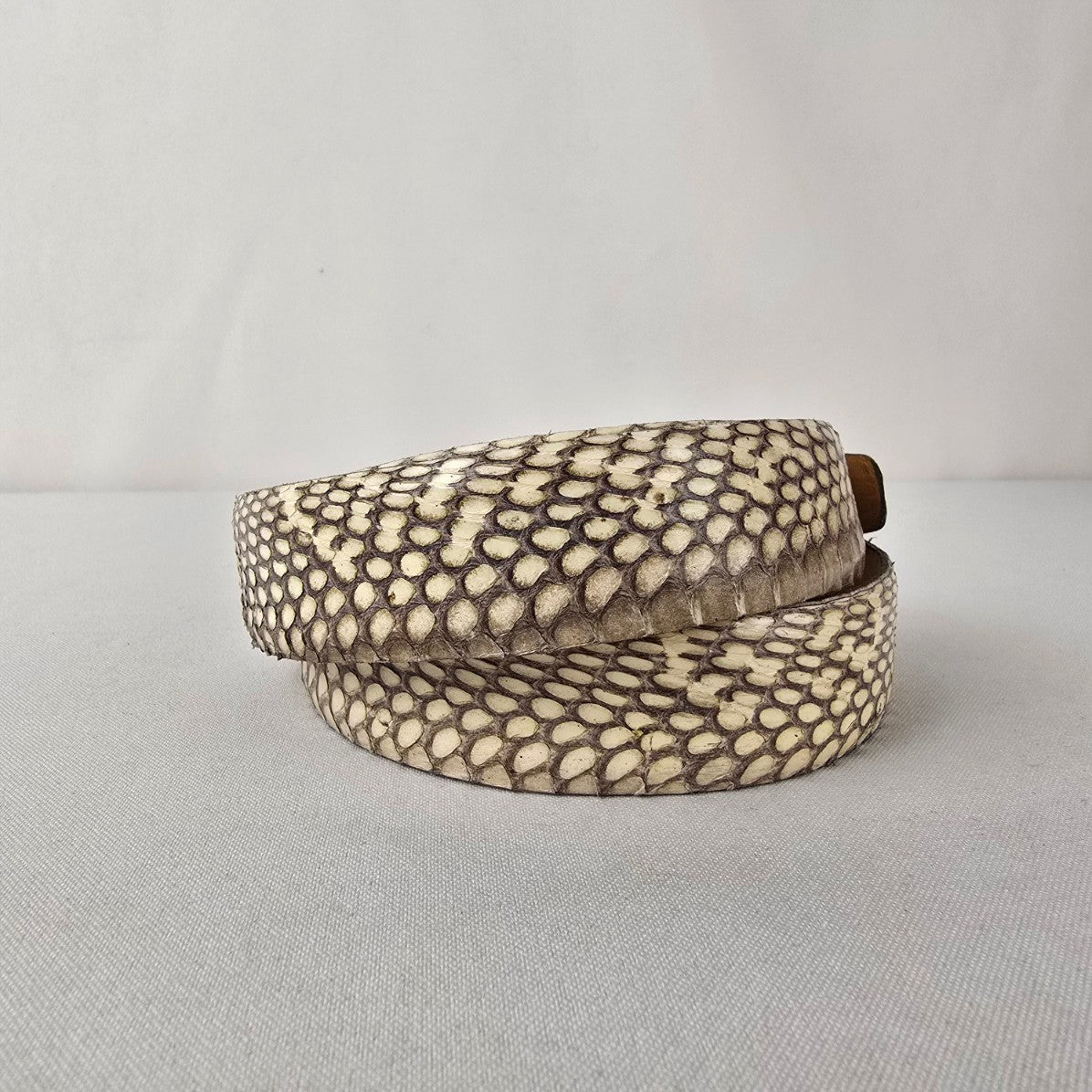 Italian Leather Snakeskin Embossed Belt Cream Brown Made in Italy Size L