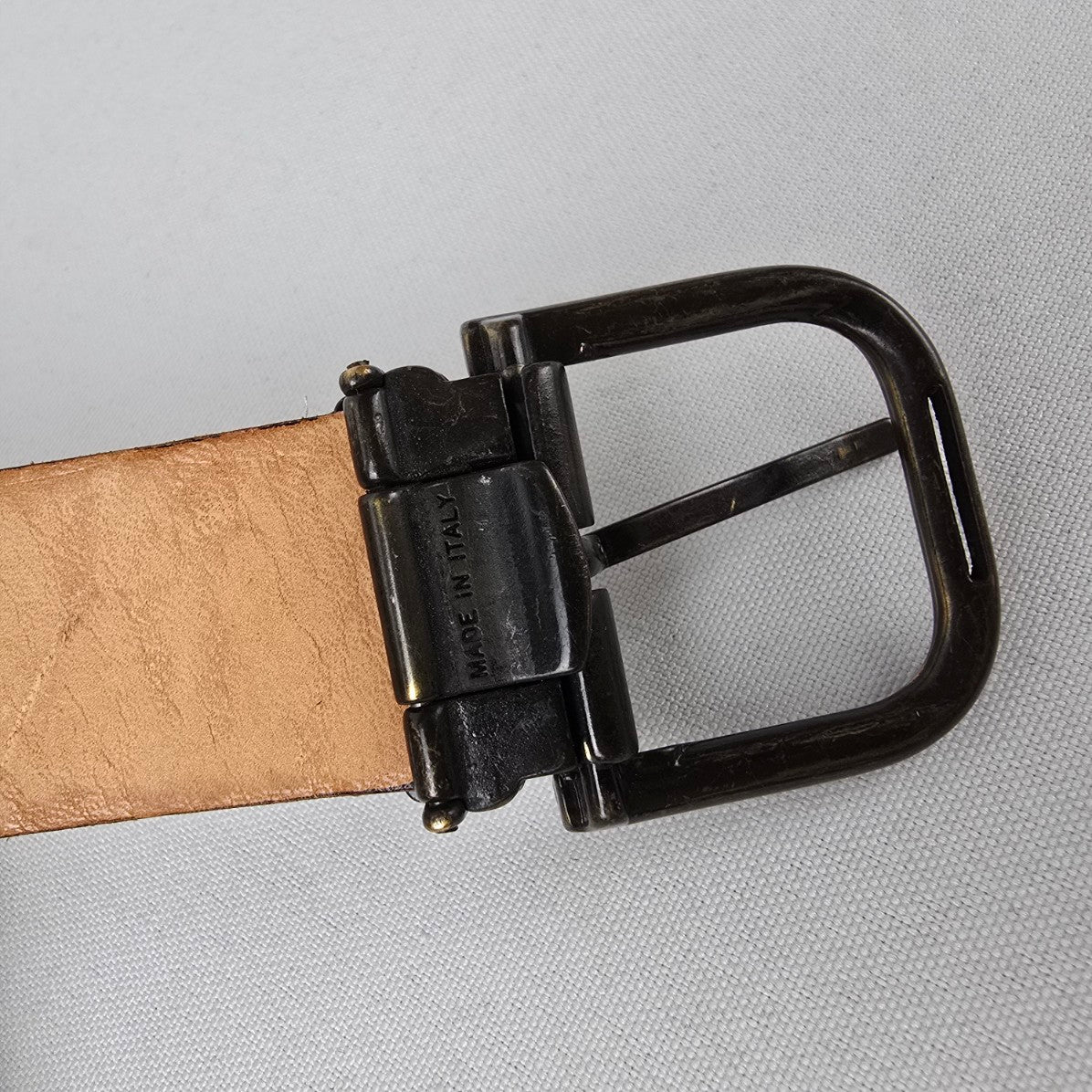 Italian Leather Snakeskin Embossed Belt Cream Brown Made in Italy Size L