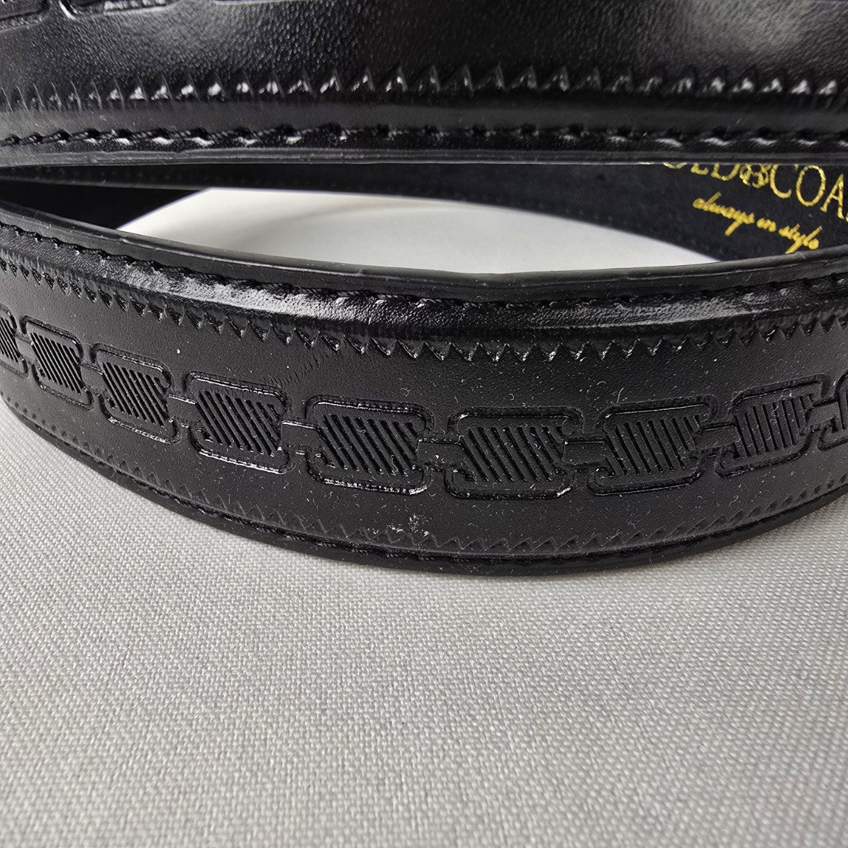 Gold Coast Black Leather Belt Embossed Pattern Silver Buckle Size M/L