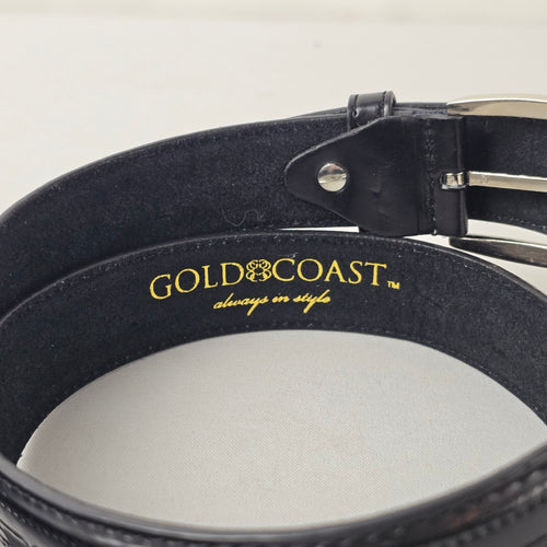 Gold Coast Black Leather Belt Embossed Pattern Silver Buckle Size M/L