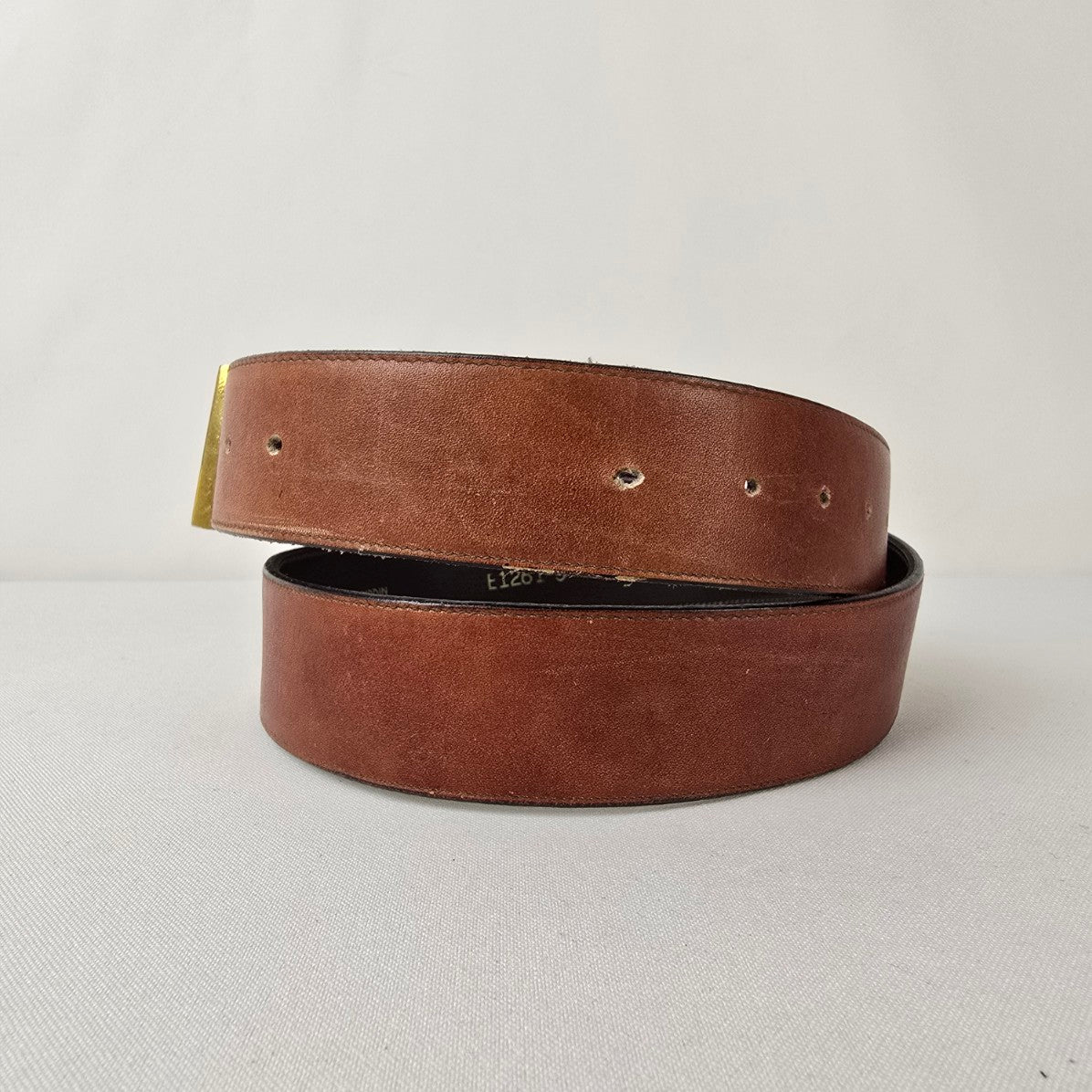 Pierre Cardin Leather Belt Brown Gold Buckle Designer Size L