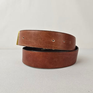 Pierre Cardin Leather Belt Brown Gold Buckle Designer Size L
