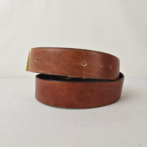 Pierre Cardin Leather Belt Brown Gold Buckle Designer Size L