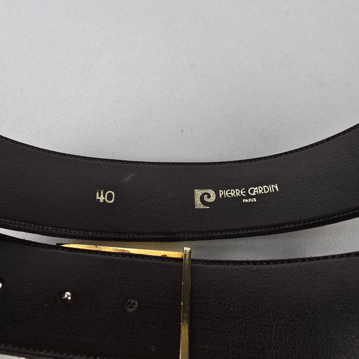 Pierre Cardin Leather Belt Brown Gold Buckle Designer Size L