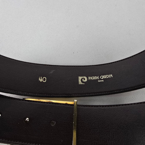 Pierre Cardin Leather Belt Brown Gold Buckle Designer Size L