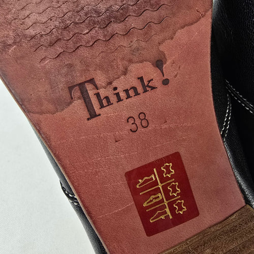 Think! Black Leather Clog Heels Mary Jane Strap Comfort Shoes Size 7.5