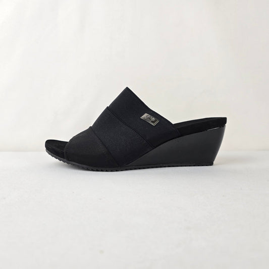 Anne Klein Sport Black Wedge Slide Sandals Comfort Slip On Size 8