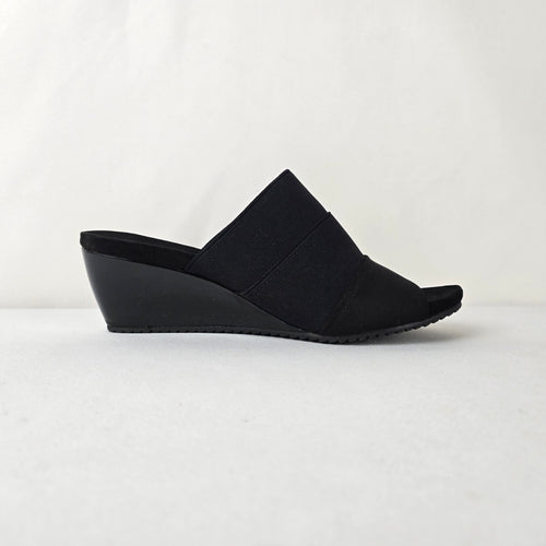 Anne Klein Sport Black Wedge Slide Sandals Comfort Slip On Size 8