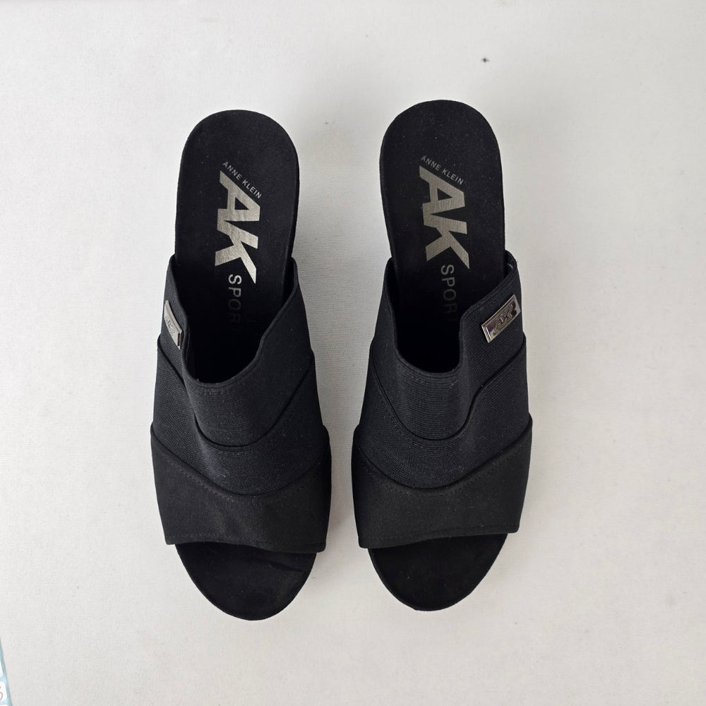 Anne Klein Sport Black Wedge Slide Sandals Comfort Slip On Size 8