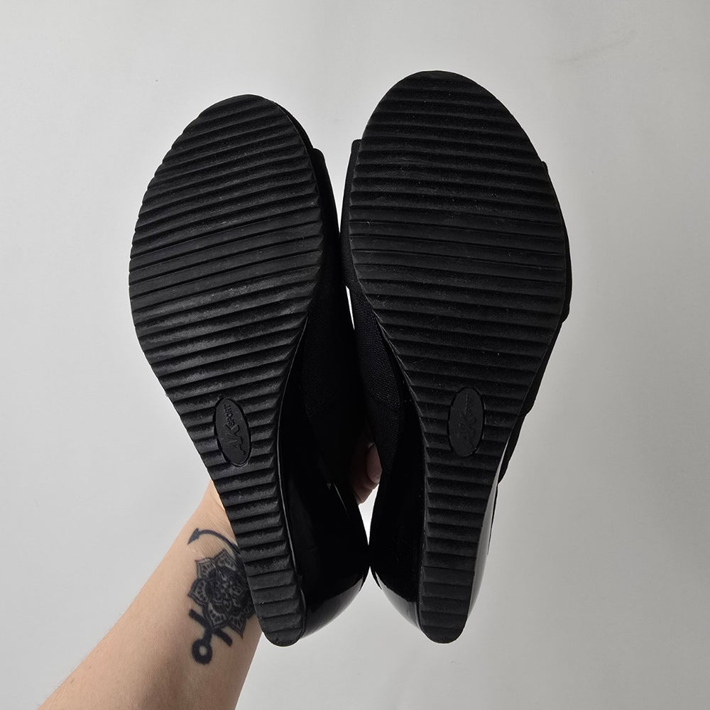 Anne Klein Sport Black Wedge Slide Sandals Comfort Slip On Size 8