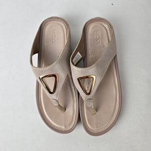 MEXX Champagne Metallic Wedge Thong Sandals Comfort Flip Flops Size 9