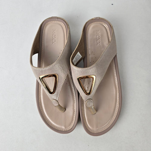 MEXX Champagne Metallic Wedge Thong Sandals Comfort Flip Flops Size 9