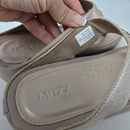 MEXX Champagne Metallic Wedge Thong Sandals Comfort Flip Flops Size 9