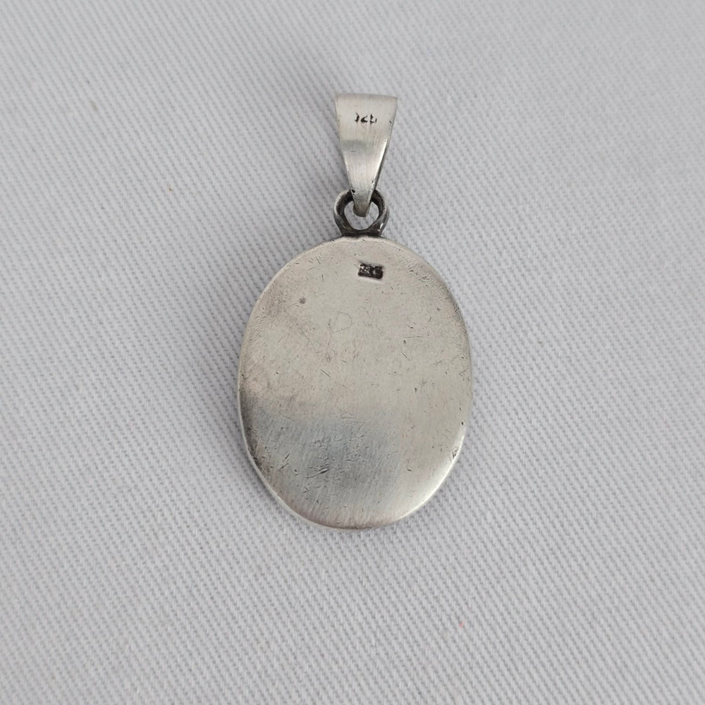 Sterling Silver 925 Inlay Pendant Mother of Pearl Mosaic Oval