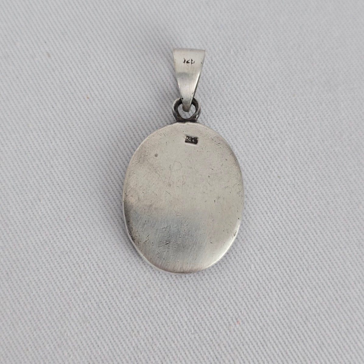 Sterling Silver 925 Inlay Pendant Mother of Pearl Mosaic Oval