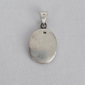 Sterling Silver 925 Inlay Pendant Mother of Pearl Mosaic Oval
