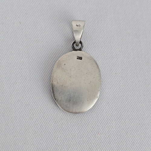 Sterling Silver 925 Inlay Pendant Mother of Pearl Mosaic Oval