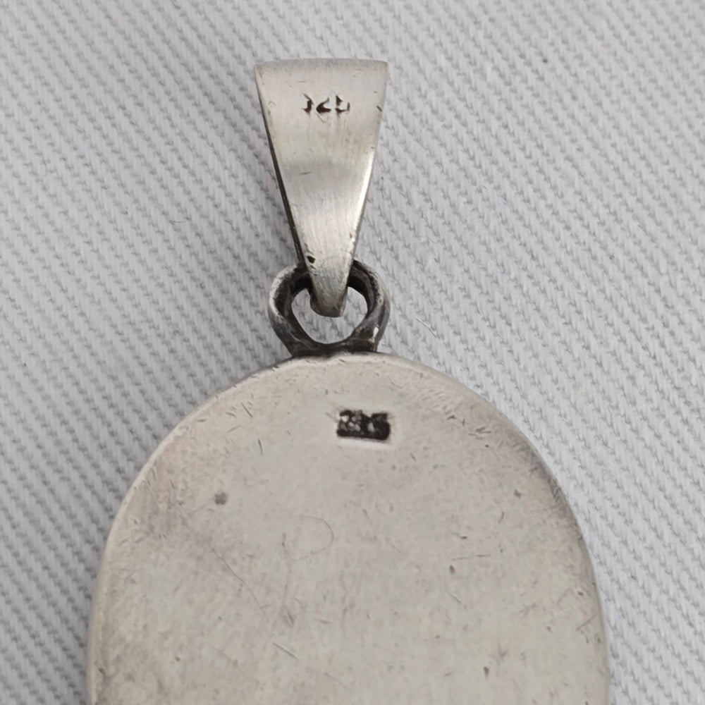 Sterling Silver 925 Inlay Pendant Mother of Pearl Mosaic Oval