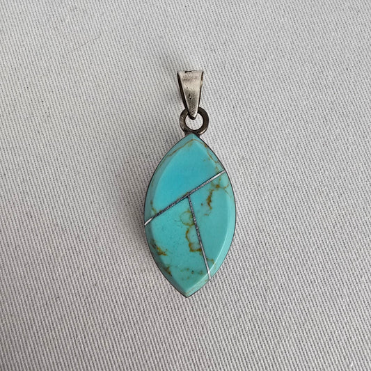 925 Sterling Silver Turquoise Inlay Pendant Southwestern Style