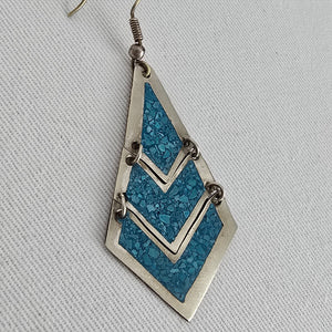 Alpaca Mexico Turquoise Inlay Dangle Earrings Southwestern Boho