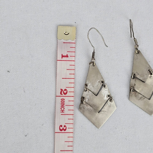 Alpaca Mexico Turquoise Inlay Dangle Earrings Southwestern Boho