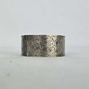 Sterling Silver 925 Wide Cuff Bracelet Floral Engraved Vintage