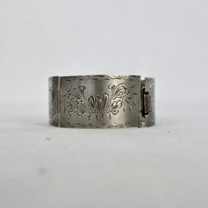 Sterling Silver 925 Wide Cuff Bracelet Floral Engraved Vintage