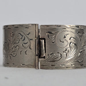 Sterling Silver 925 Wide Cuff Bracelet Floral Engraved Vintage