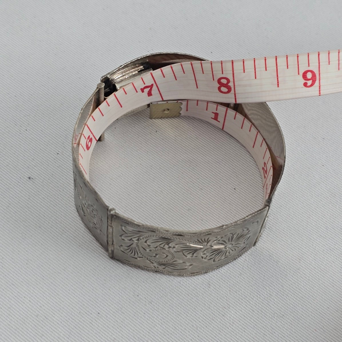 Sterling Silver 925 Wide Cuff Bracelet Floral Engraved Vintage