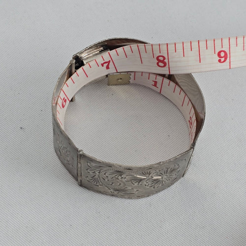 Sterling Silver 925 Wide Cuff Bracelet Floral Engraved Vintage