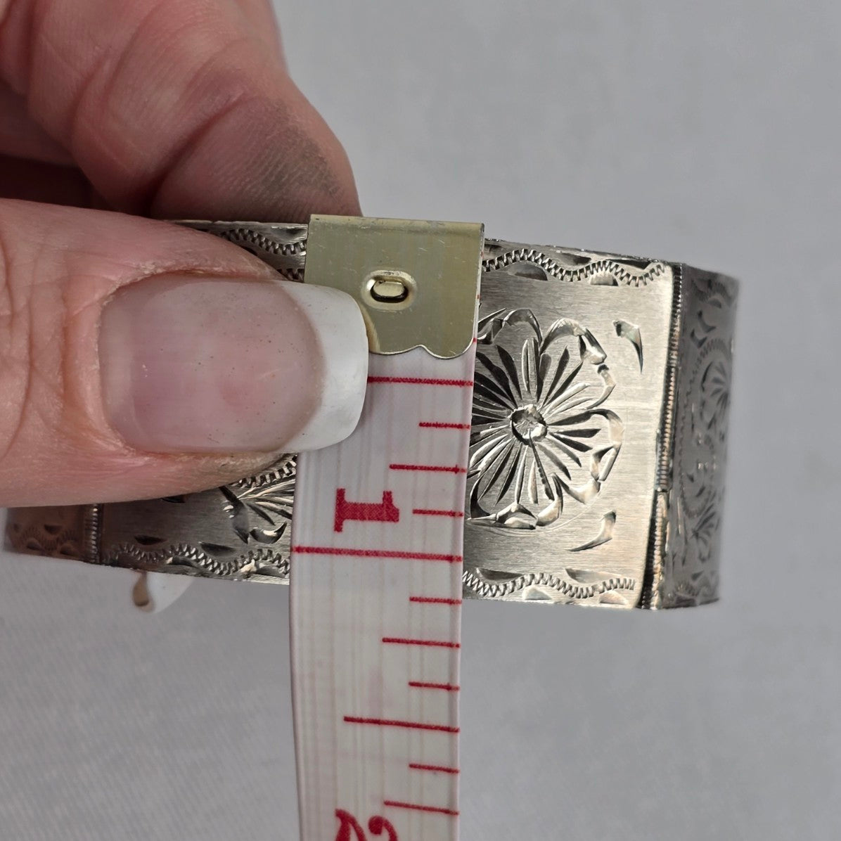 Sterling Silver 925 Wide Cuff Bracelet Floral Engraved Vintage
