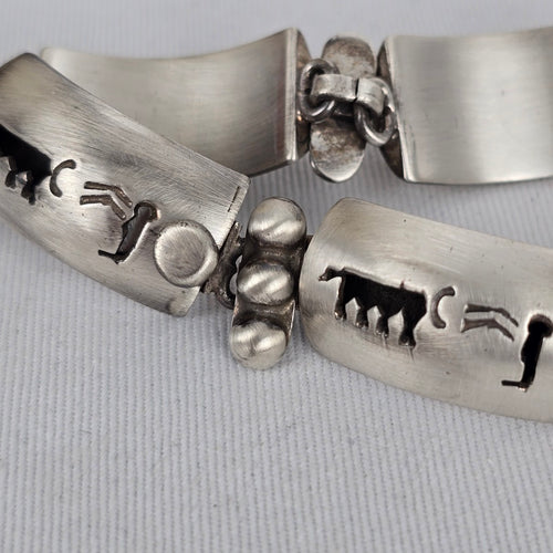 Vintage Taxco Mexico 925 Sterling Silver Panel Bracelet TM-143 Southwestern Artisan