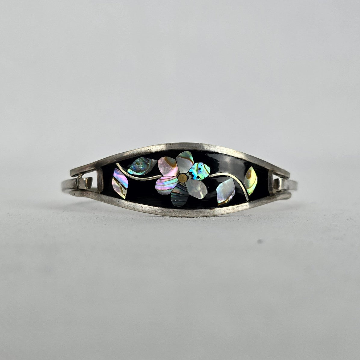 925 Sterling Abalone Inlay Hinged Bangle Bracelet